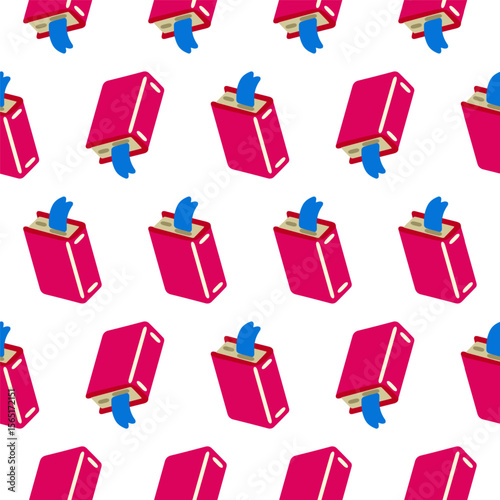 Colorful Book and Bookmark Pattern. Seamless pattern with red books and blue bookmarks on white background. Flat cartoon educational style.
