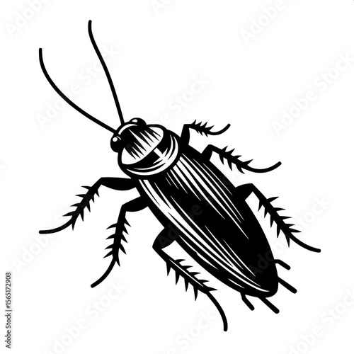 Black and White Vector of a Cockroach Silhouette