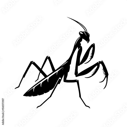 Black and White Vector of a Praying Mantis Silhouette
