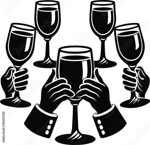 Celebratory drinkware: an elegant set of champagne and wine glasses, celebratory, glass drink, drink party, refined
