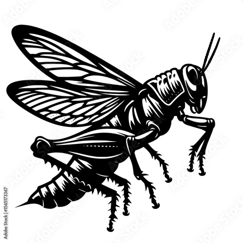 Black and White Vector of a Locust Silhouette