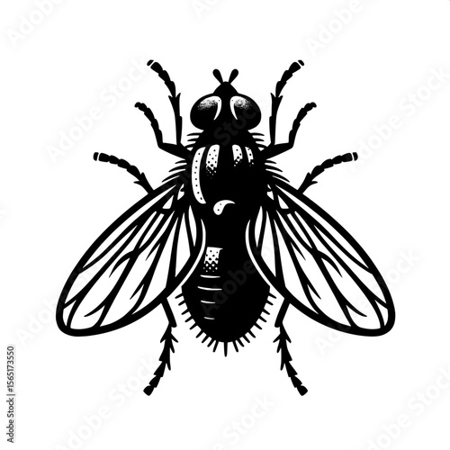 Black and White Vector of a Housefly Silhouette