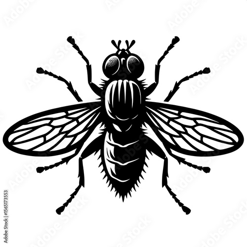Black and White Vector of a Housefly Silhouette