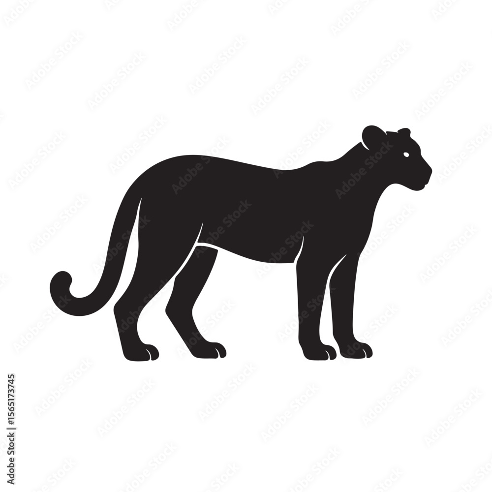 Fototapeta premium Standing Leopard Silhouette Vector in Side Profile on White Background