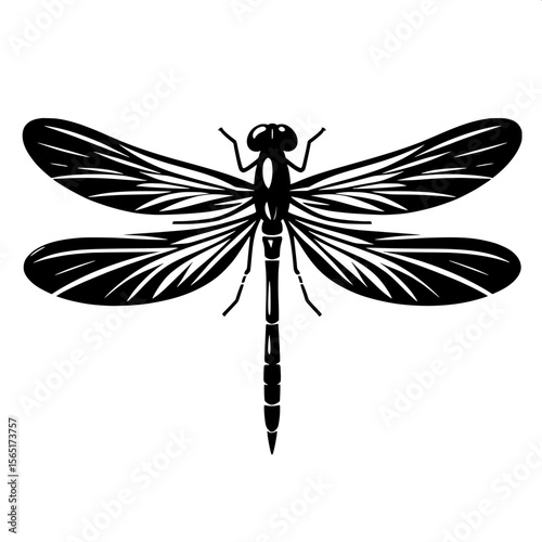 Black and White Vector of a Dragonfly Silhouette