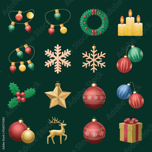 vector Happy New Year Celebrating 2025 in Latin letters , Christmas Decoration Items Santa Claus
