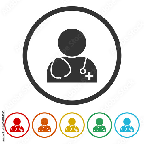 Doctor icon. Set icons in color circle buttons