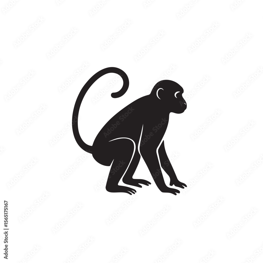 Obraz premium Monkey Silhouette Vector Illustration on White Background for Graphic Use
