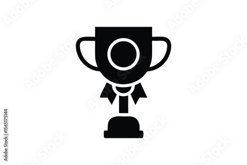 Simple black silhouette of a trophy with a ribbon symbolizing victory and achievement