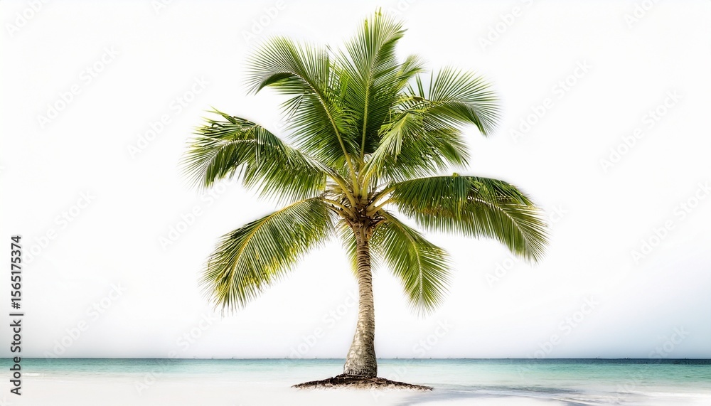 Obraz premium a single coconut palm tree isolated on white symbolizing tropical vacations and serene beach getaways