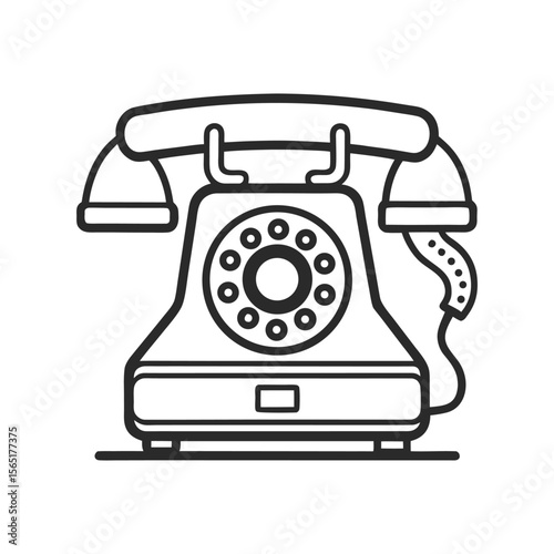 Vintage Rotary Telephone Line Art Vector Icon for Call or Contact Use.