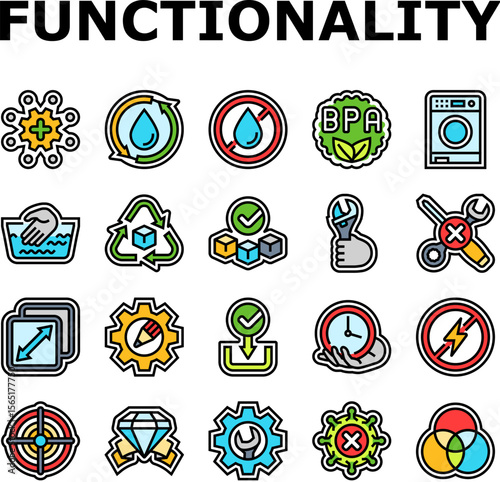 functionality features product icons set vector