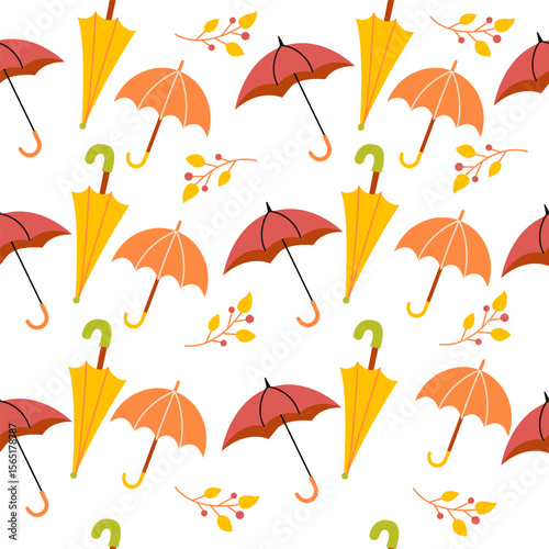 Autumn umbrellas seamless pattern. Cute rainy day background for kids