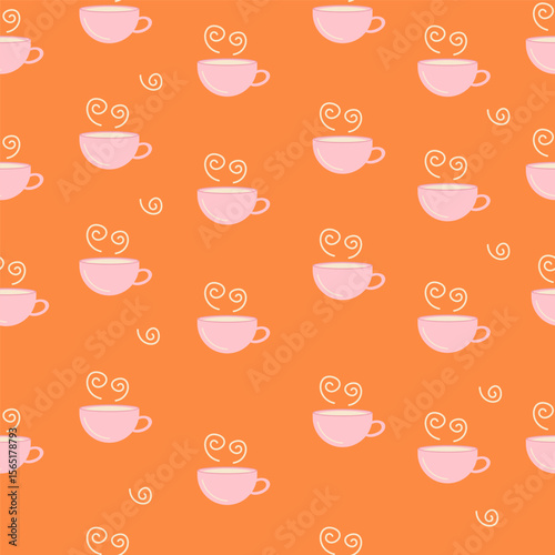 Cute coffee or tea cups seamless pattern. Hot drink background for cafe menu or fabric