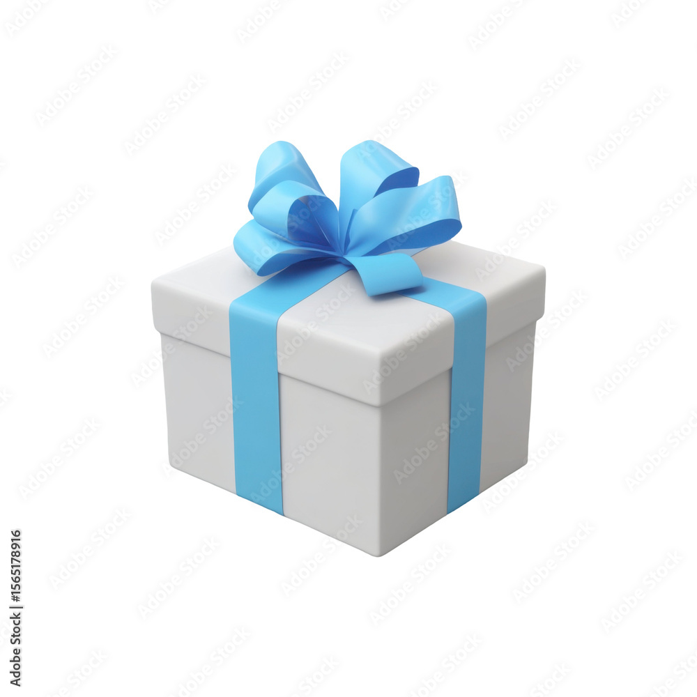 Obraz premium Brown gift box wrapped with elegant blue ribbon and decorative bow isolated on white background