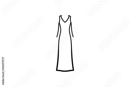 Elegant V Neck Maxi Dress Outline in Minimalist Silhouette Style silhouette