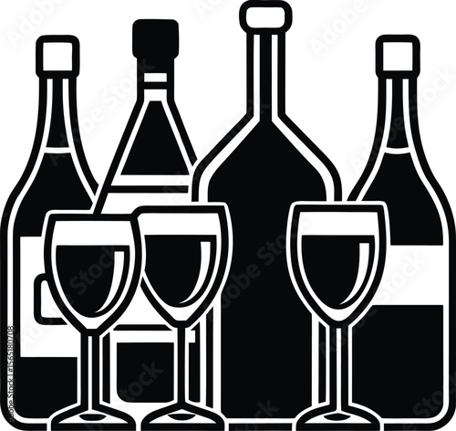 Set of red wine bottles and glasses isolated for a celebration, cellar, taste, sip, cork, vineyard, alcoholic