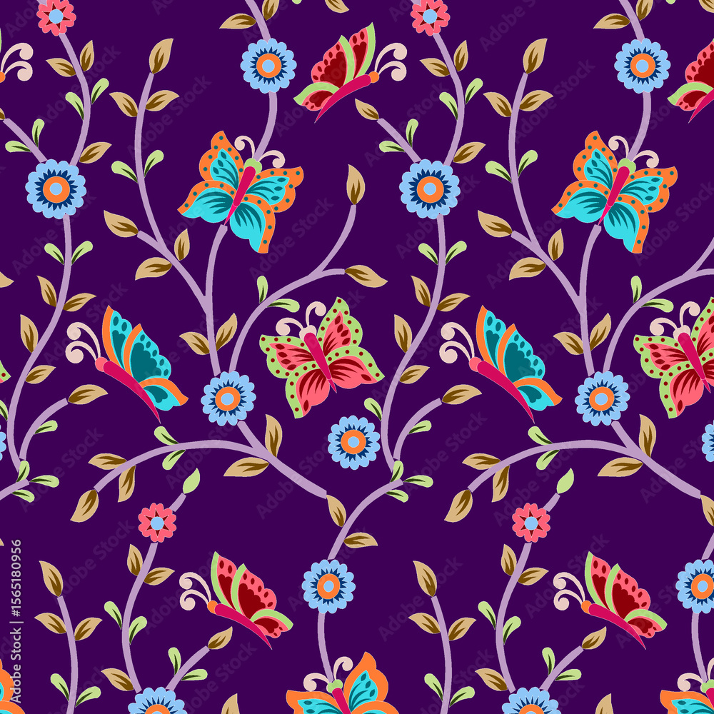 Obraz premium Multi colour Butterfly and Handmade Flora butta Jaal Pattern
