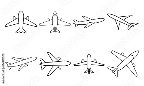 Minimalist Airplane Line Art Vector Icons Collection for Airline, Jet, and Sky Travel Concepts