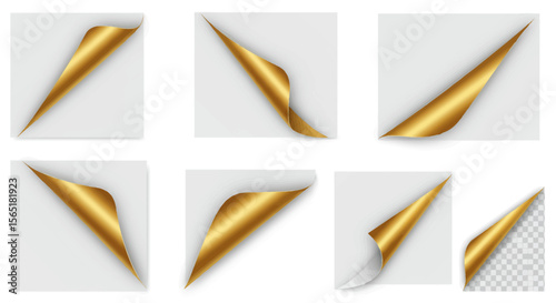 Golden Paper Corners Peeling Back Revealing Metallic Shine and Texture