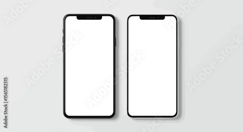 Two modern frameless smartphones with blank white screens for app design