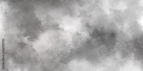 Abstract white and gray isolated cloud cumulus clouds. Gray aquarelle painted realistic fog or mist smoky textured canvas design. White and ash messy wall stucco texture background.	