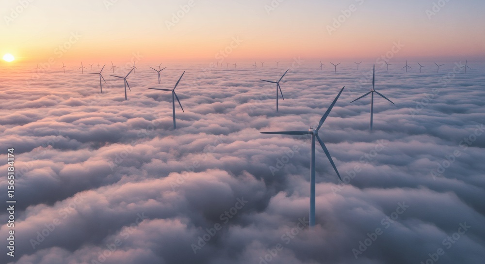 Fototapeta premium Wind Turbines Above the Clouds at Sunrise