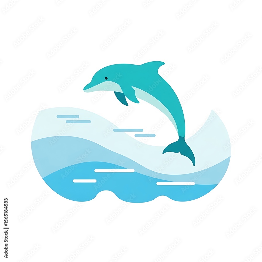 Fototapeta premium Dolphin leaps over the waves in a delightful vector, A marine mammal's joyous bound captured in a vibrant and minimalist artistic style