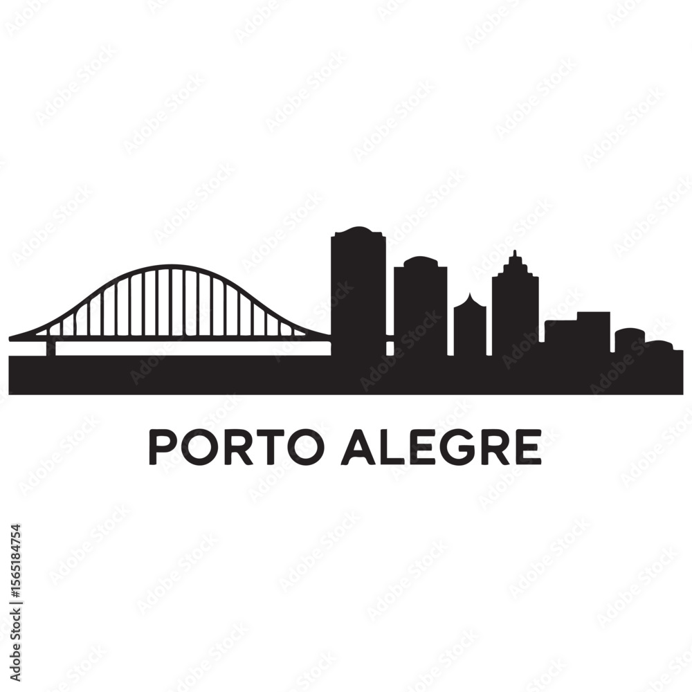 Naklejka premium Porto Alegre skyline horizontal banner. Porto Alegre, Brazil. Vector template for your design. Vector black silhouette. with white background