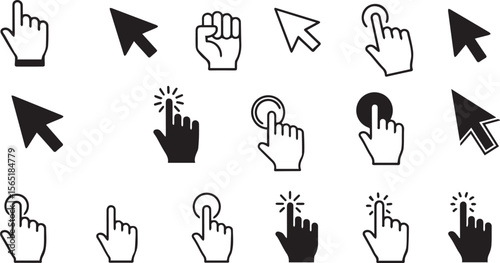 Cursor and Hand Click Icons: Pointer, Tap & Interaction Symbols Set

Digital Interface Elements: Mouse Arrow, Finger Gestures & Touch Icons