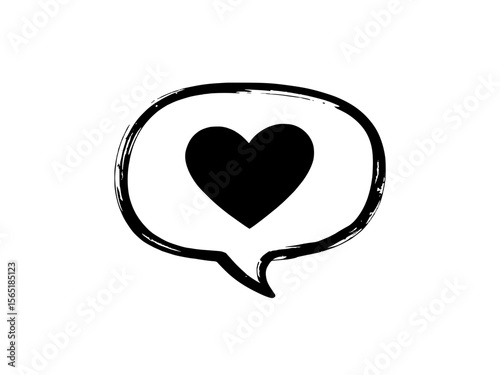 Black Hand-Drawn Heart Speech Bubble.