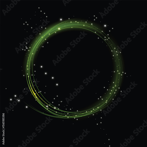 Glowing green circle with neon light and particle energy. A sleek, vibrant PNG overlay with a mystical aura ideal for modern, futuristic, and sci-fi themed transparent visuals