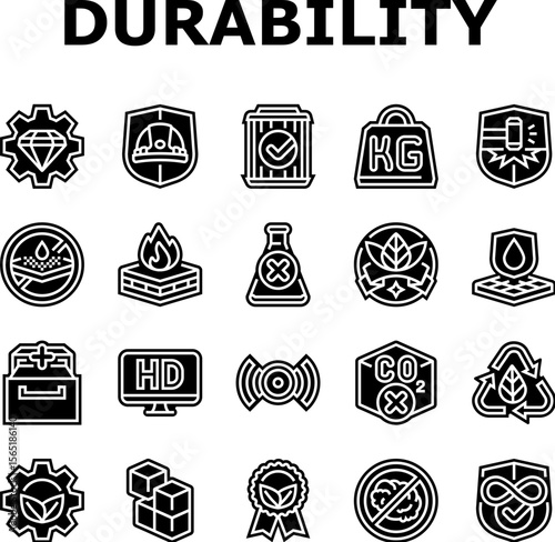 strength durability product icons set vector
