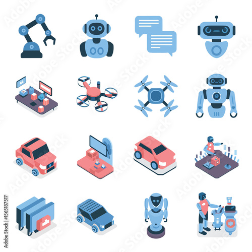 vector icons for robots, artificial intelligence, and the assistance provide in work and security