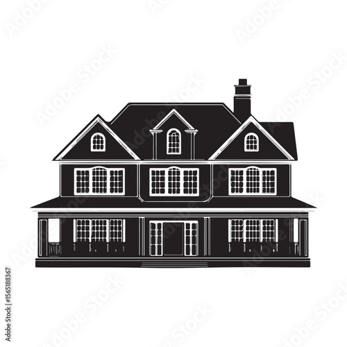 Large luxury house silhouette, Elegant Black House with White Accents, Home silhouette, houses black icons isolated on white background. Vector illustration