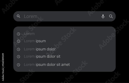 Search bar with suggestions. Search engine browser mockup for UI UX. Easy editable design.	