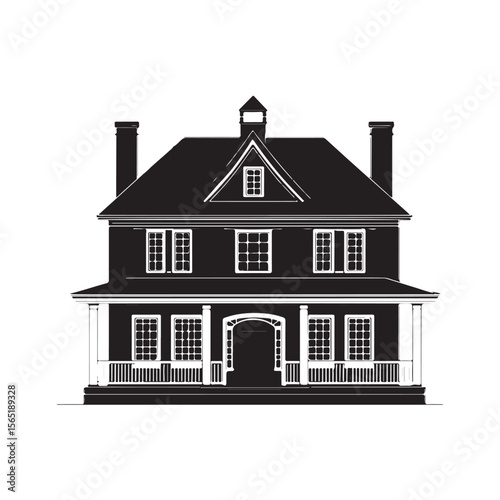Large luxury house silhouette, Elegant Black House with White Accents, Home silhouette, houses black icons isolated on white background. Vector illustration
