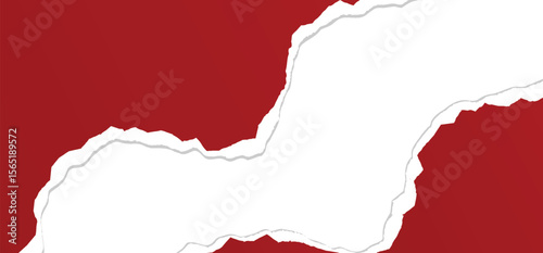 horizontal red torn paper on a transparent background, texture for banner