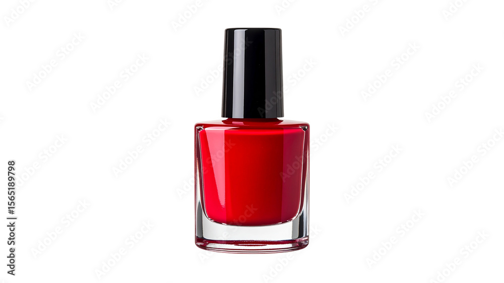 Red nail polish in a glass bottle with a black cap, isolated on transparent background, perfect for beauty and cosmetics projects Red nail polish in a glass bottle with a black cap, isolated on transparent background, perfect for beauty and cosmetics projects