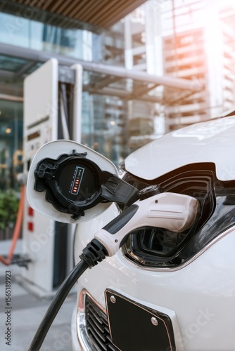 Recharging the battery of an electric vehicle using eco-friendly energy at a charging station in portrait format