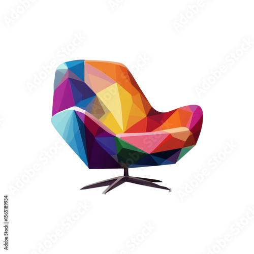 Vibrant Abstract Chair Featuring Bold Geometric Shapes Isolated on White Background