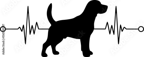 Cardiogram with heart pulse. Dog Walker Silhouette with Pet – Animal Lover Scene