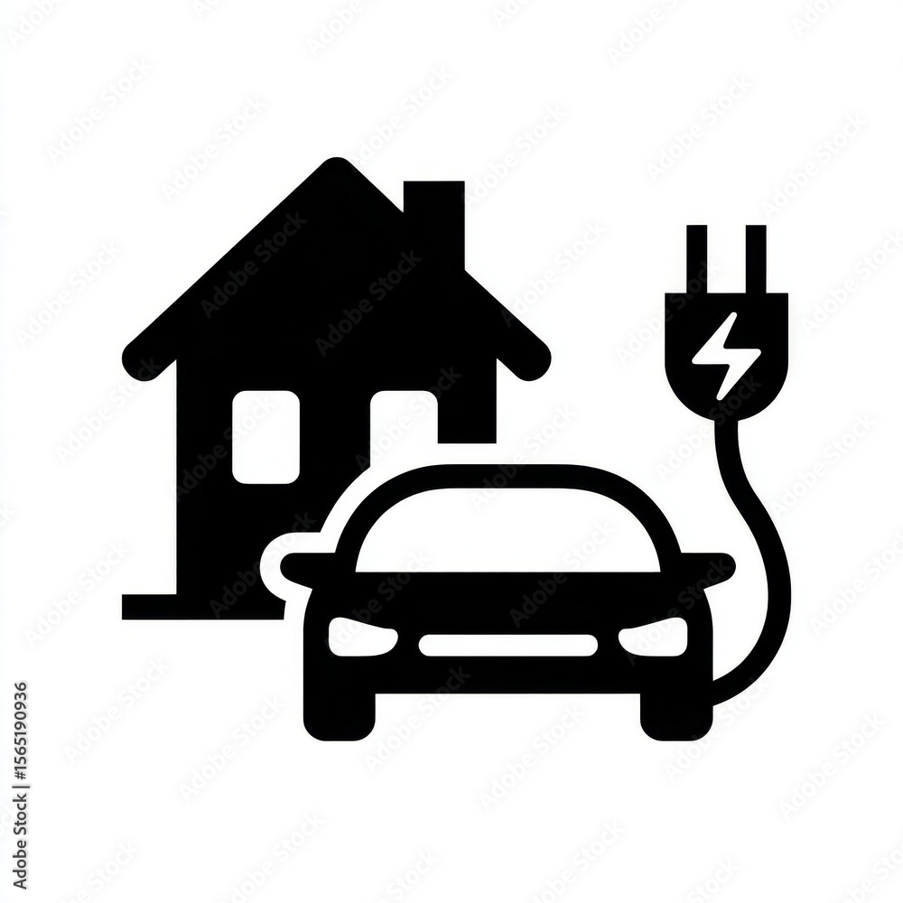 Obraz premium Home electric vehicle charging icon, Ev charging station point, Modern illustration style