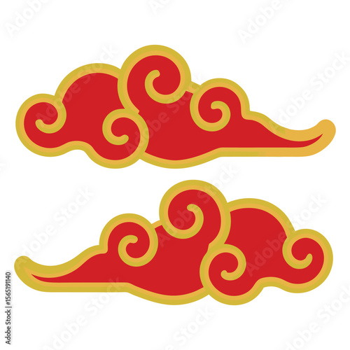 Traditional Chinese Clouds Vector Illustration on White Background