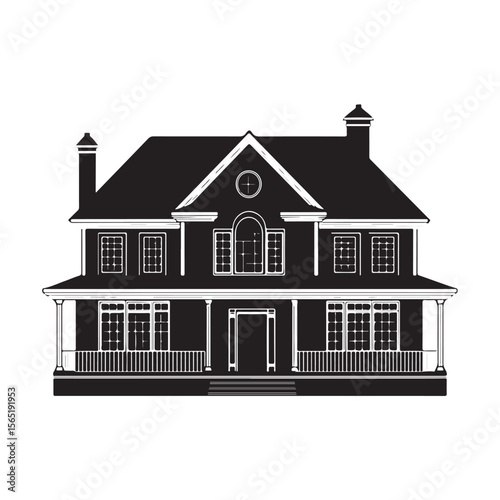 Large luxury house silhouette, Elegant Black House with White Accents, Home silhouette, houses black icons isolated on white background. Vector illustration