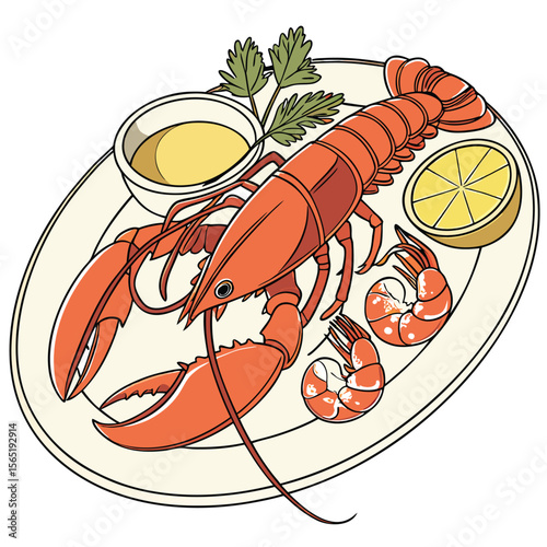 Detailed vector illustration featuring a variety of seafood elements including fish shellfish crustaceans and other marine delicacies suitable for culinary restaurant or marine themed designs