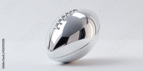 Stright on photo of a light grey low contrast chrome american football sculpture on a plain white backgrounds