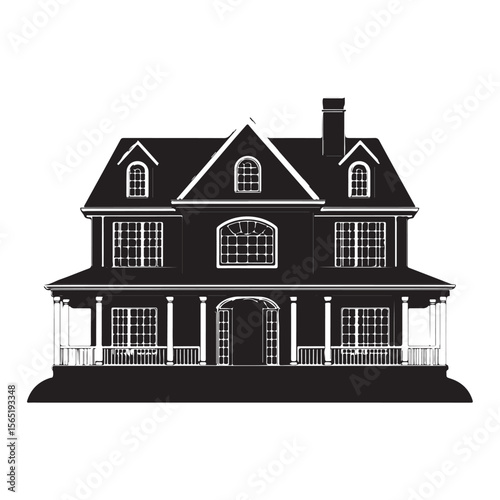 Large luxury house silhouette, Elegant Black House with White Accents, Home silhouette, houses black icons isolated on white background. Vector illustration