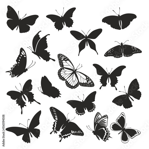 Butterfly Silhouette Vector Set – Elegant Insect Clipart for Nature, Tattoo, and Design Illustrations
