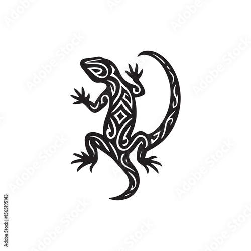 Stylized black lizard with tribal pattern on a white background in vector format